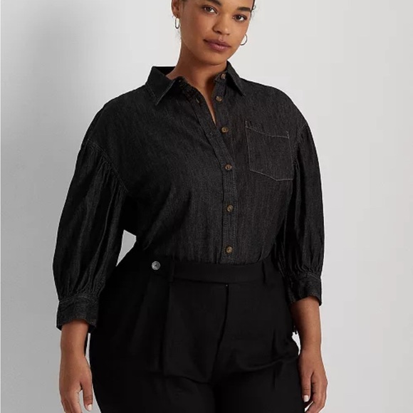 Lauren Ralph Lauren Black Button-Down Shirt
Denim Blouson-Sleeve Blouse Size 2X - Picture 2 of 9